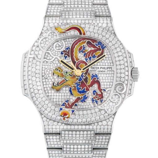 Nautilus Shanghai Full Diamond and Enamel White Gold Watch 5720/1G-001 Dragon