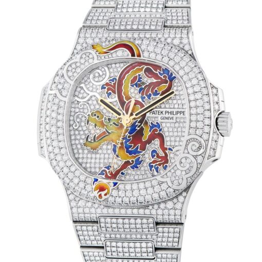 Nautilus Shanghai Full Diamond and Enamel White Gold Watch 5720/1G-001 Dragon - Image 5